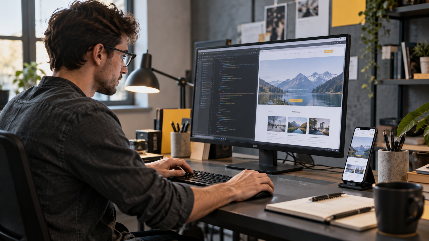 Illustrative Entwicklung einer Website am Computer