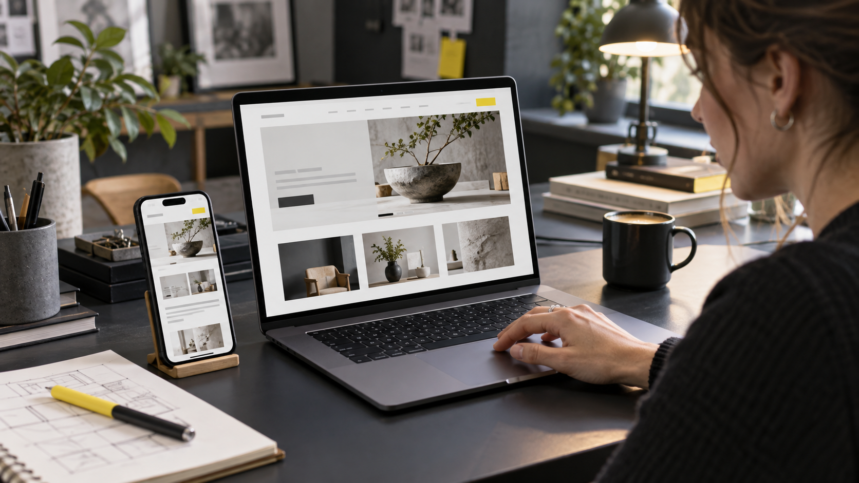 Illustrative Darstellung einer Website auf Laptop und Smartphone